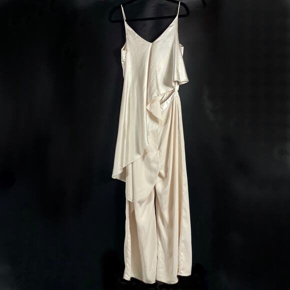 Obando Collective‎ Cape Satin Jumpsuit Cream Sleeveless Wide Leg V-Neck Sz 4 - Picture 14 of 16